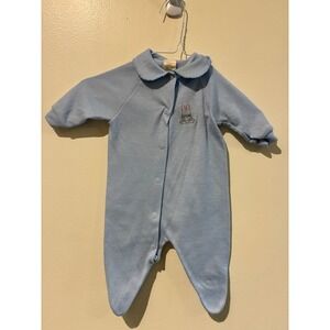 Honors Baby Vintage Light Blue Footed Sleeper Bunny Embroidery 0-3 Months